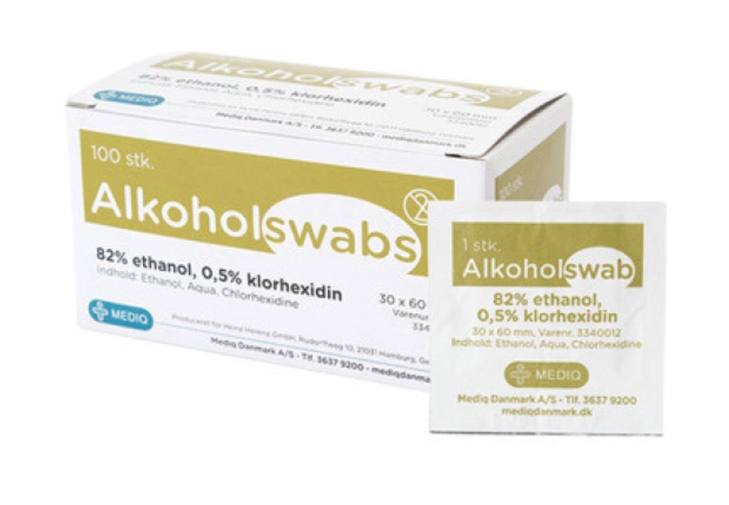 Alkoholswab, 82% ethanol, 0,5% klorhexidin, 30 mm x 60 mm, 100 pcs - 522497
